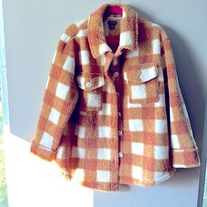 NWOT Fuzzy Plaid Teddy Jacket